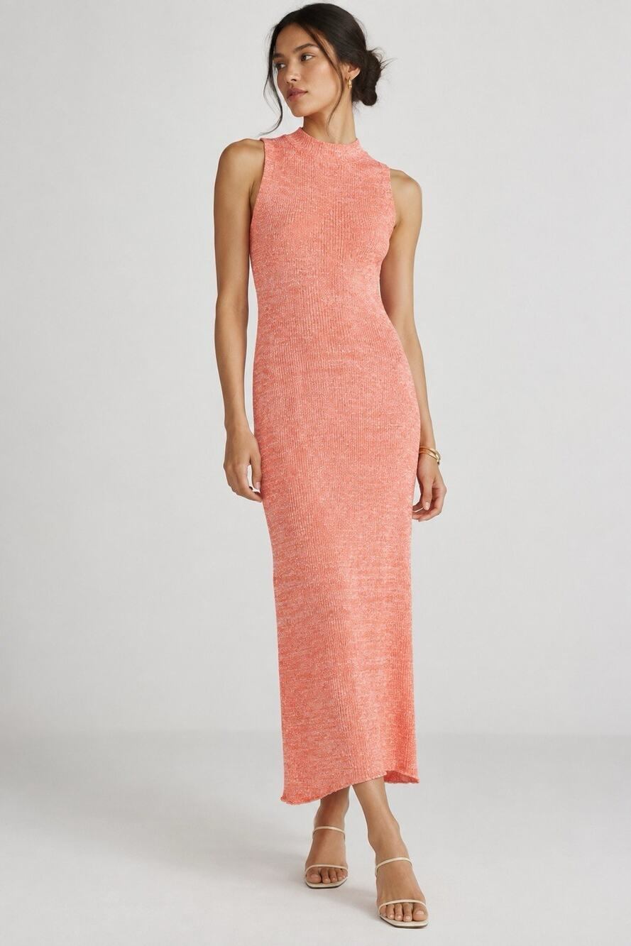 Anthropologie Daily Practice Ribbed Midi Dress Womens Small Peach Sleeveless